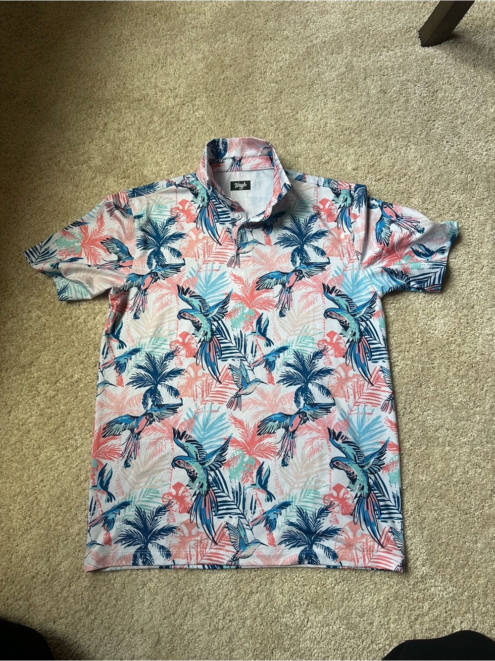 Boys' Tropical Parrot Print Polo - Blue & Pink